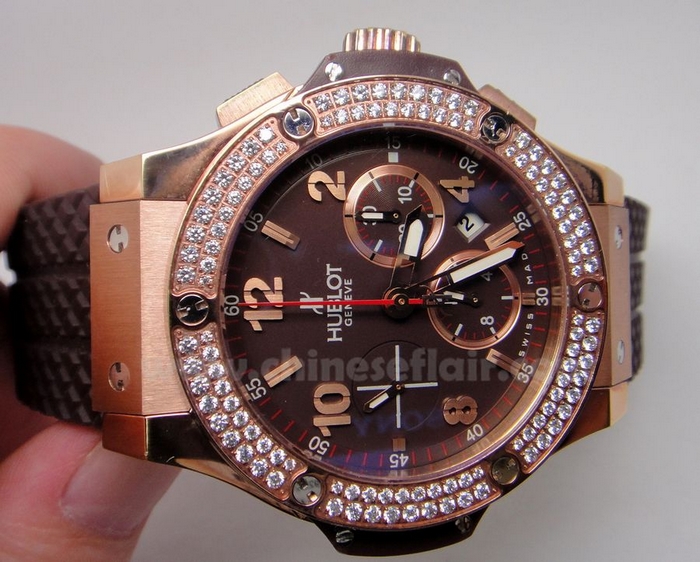 SWISS HUBLOT BIG BANG CAPPUCCINO ROSE GOLD w/ DIAMOND WATCH